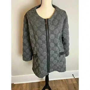 Yushi Polka Dot Art To Wear Full Zip Jacket Gray Pockets Women's Coat Large